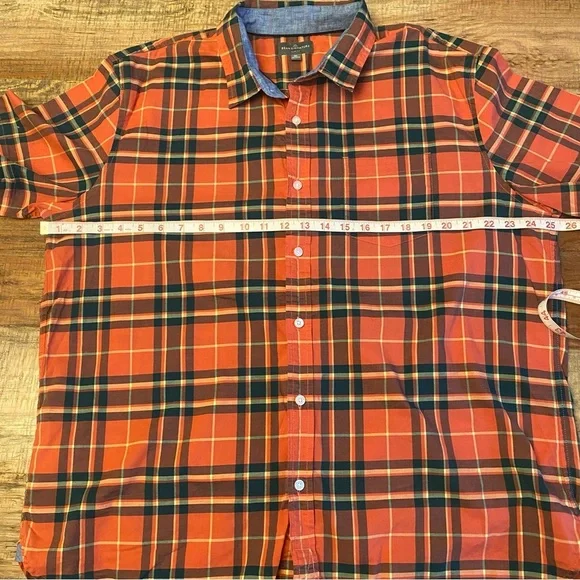 L.L. Bean Signature Slim Fit XL Button Down Orange Plaid - Picture 7 of 11